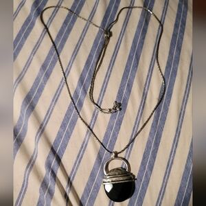 Silver Necklace with Black focal pendant Lucky Brand (slide)